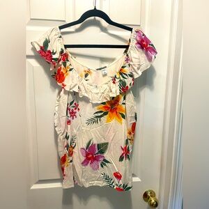 NWT Old Navy Floral Ruffle Blouse - Cream with Multicolor Floral Pattern